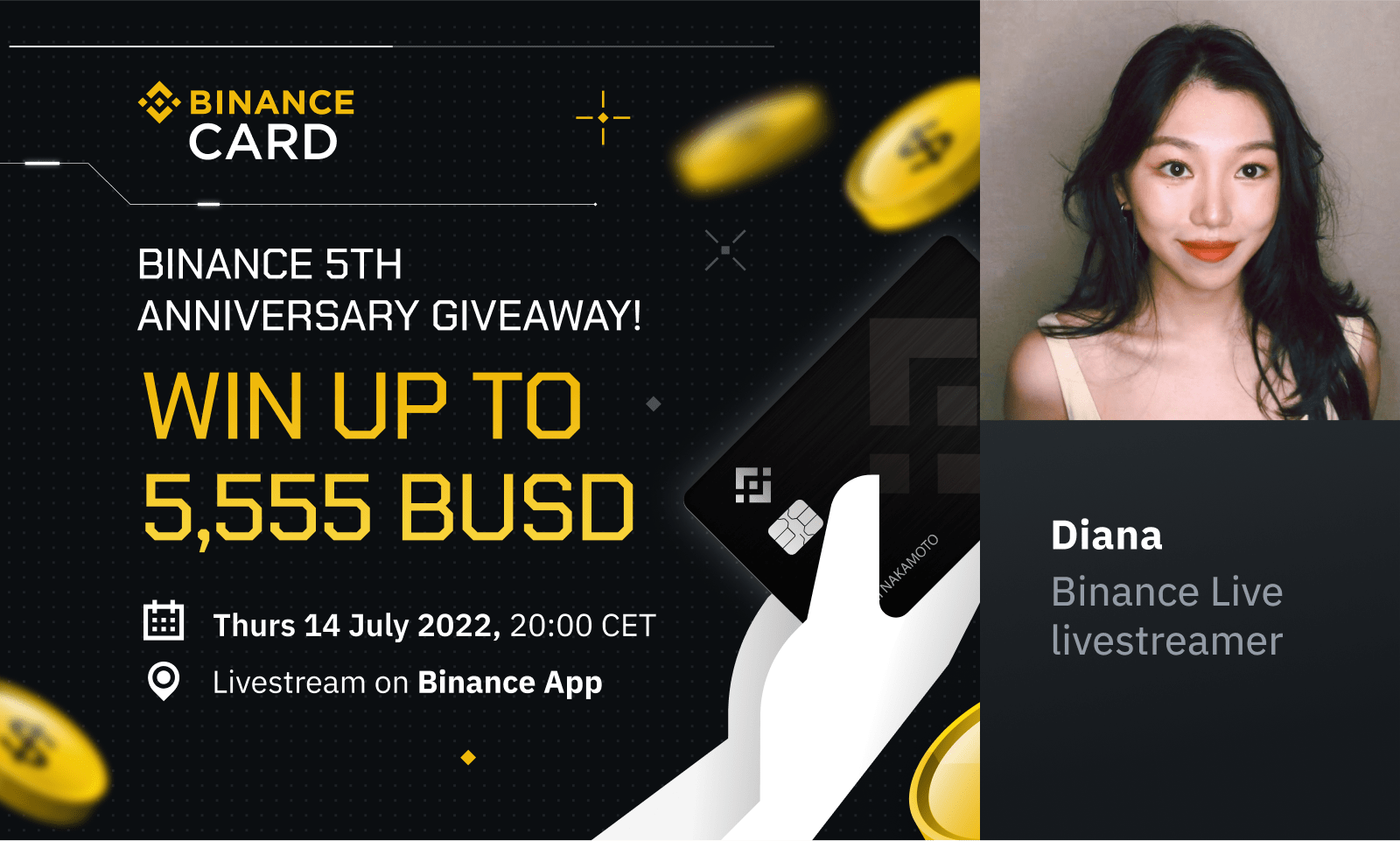 #BinanceTurns5 : Win up to 5,555 BUSD with Binance Card